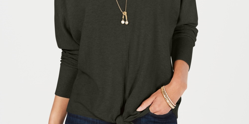 Style & Co Women's Tie Front Sweater Grey Size Petite Petite