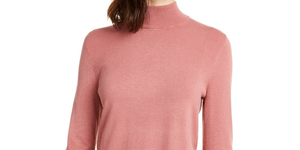 Alfani Women's Faux Fur Cuff Mock Neck Sweater Pink Size Small