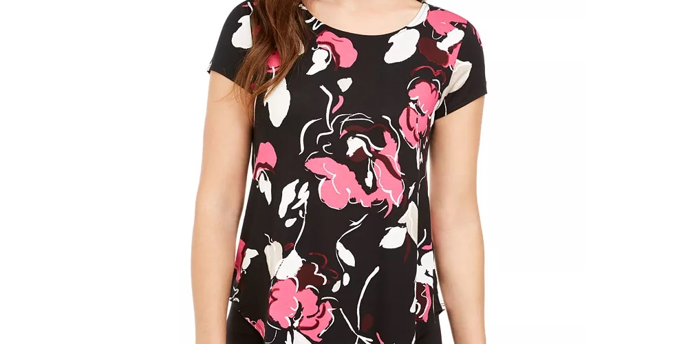 Alfani Women's Petite Printed T-Shirt Wine Size Large