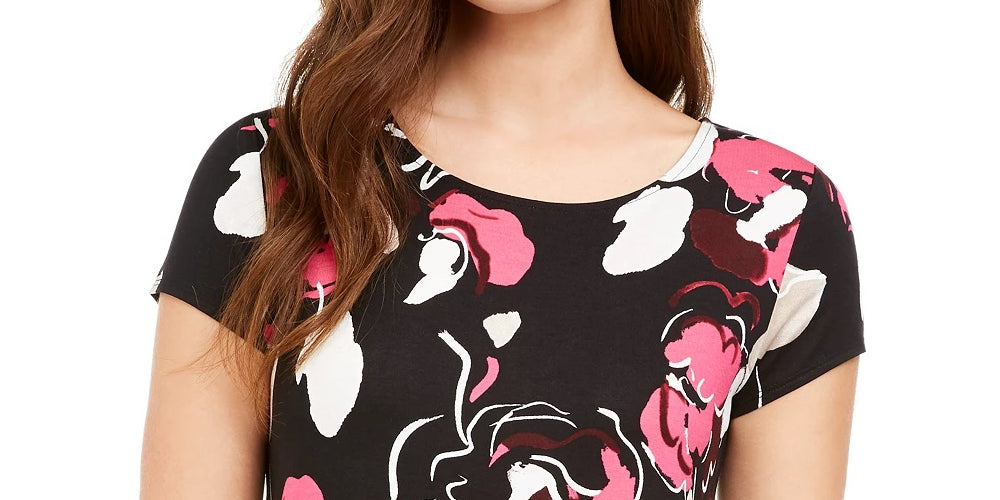 Alfani Women's Printed Round Hem T-Shirt Wine Size Petite Small