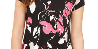 Alfani Women's Printed Round Hem T-Shirt Wine Size Petite Small