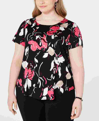 Alfani Women's Plus Size Printed T-Shirt Wine Size 2X