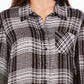Style & Co Women's Sparkle Plaid Shirt Black Size Medium