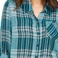 Style & Co Women's Sparkle Plaid Shirt  Green Size X-Small