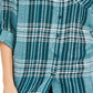 Style & Co Women's Sparkle Plaid Shirt  Green Size X-Small