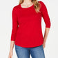 Style & Co Women's Long-Sleeve Crewneck Top Red Size Small