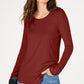 INC International Concepts Women's Ribbed Long-Sleeve T-Shirt Red Size Small