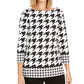 Charter Club Women's Houndstooth 3/4 Sleeve Top Black Size Small