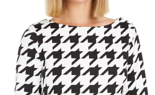 Charter Club Women's Houndstooth 3/4 Sleeve Top Black Size Small