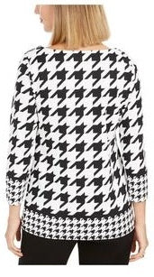 Charter Club Women's Houndstooth 3/4 Sleeve Top Black Size Small