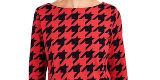 Charter Club Women's Houndstooth 3/4 Sleeve Top Red Size Large