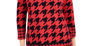 Charter Club Women's Houndstooth 3/4 Sleeve Top Red Size Large