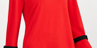 Charter Club Women's Blouse Cherry Tie 3/4 Sleeve Crepe Red Size X-Large