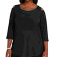 JM Women's Collection Plus Size Diamonte-Trim Cold-Shoulder Tunic Black Size 0X