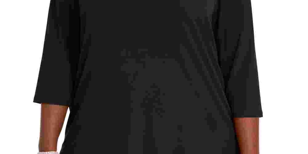 JM Women's Collection Plus Size Diamonte-Trim Cold-Shoulder Tunic Black Size 0X
