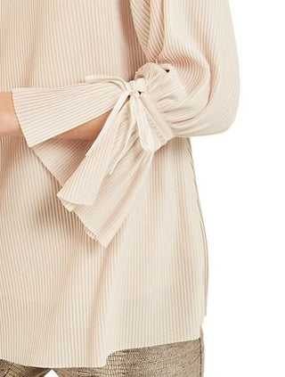 Alfani Women's Textured-Stripes Embellished-Neck Top Beige Size Small