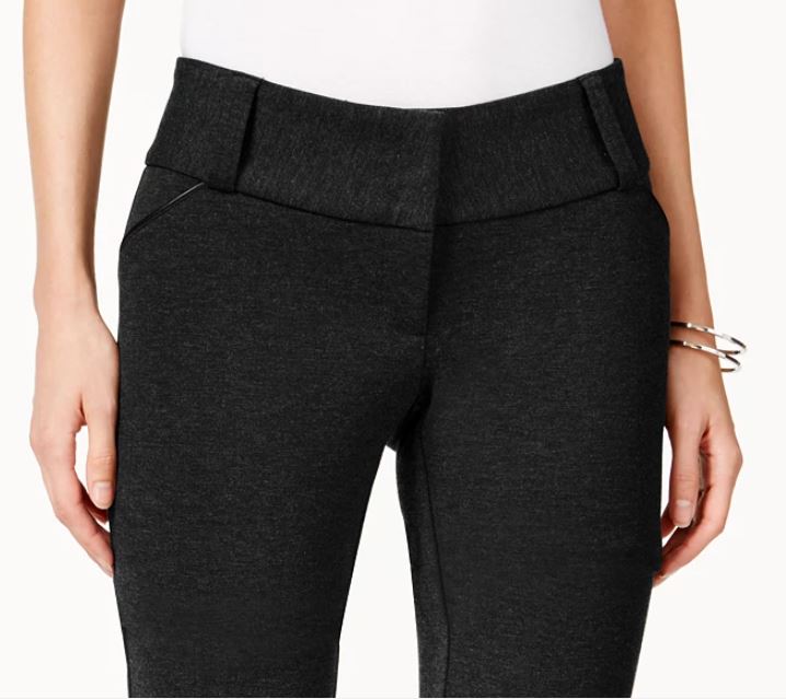 Alfani Women's Faux Leather Trim Wide Leg Trousers Black Size 24X4.5