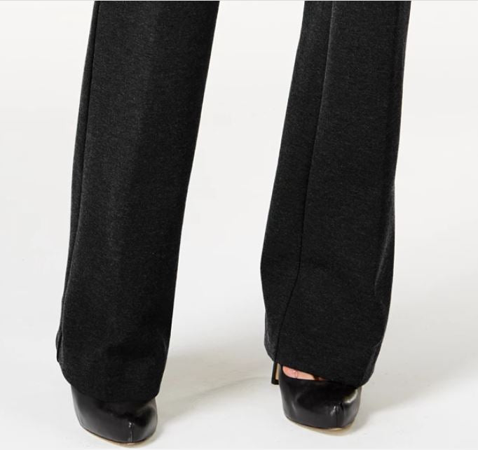 Alfani Women's Faux Leather Trim Wide Leg Trousers Black Size 24X4.5