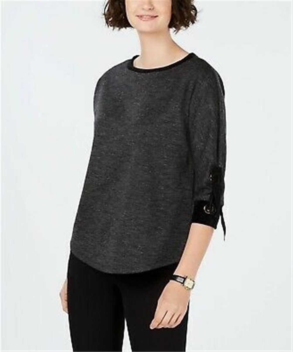 Charter Club Women's Tie Sleeve Top Black Size Petite X-Large