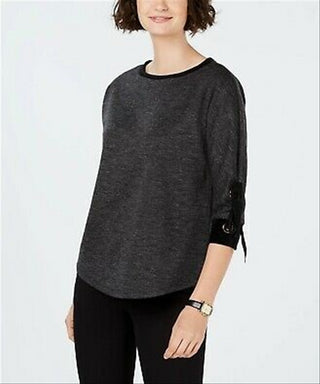 Charter Club Women's Tie Sleeve Top Black Size Petite X-Large