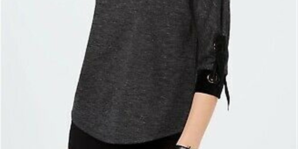 Charter Club Women's Tie Sleeve Top Black Size Petite X-Large