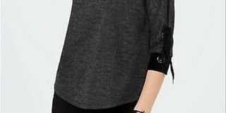 Charter Club Women's Tie Sleeve Top Black Size Petite X-Large