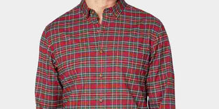Club Room Men's Maxwell Tartan Performance Button Down Shirt Red Size Small