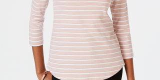 Charter Club Women's Pima Cotton Button Shoulder Striped Top Pink Size Petite X-Large