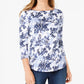Charter Club Women's Petite Pima Cotton Button-Shoulder Print Top White Size Petite Small