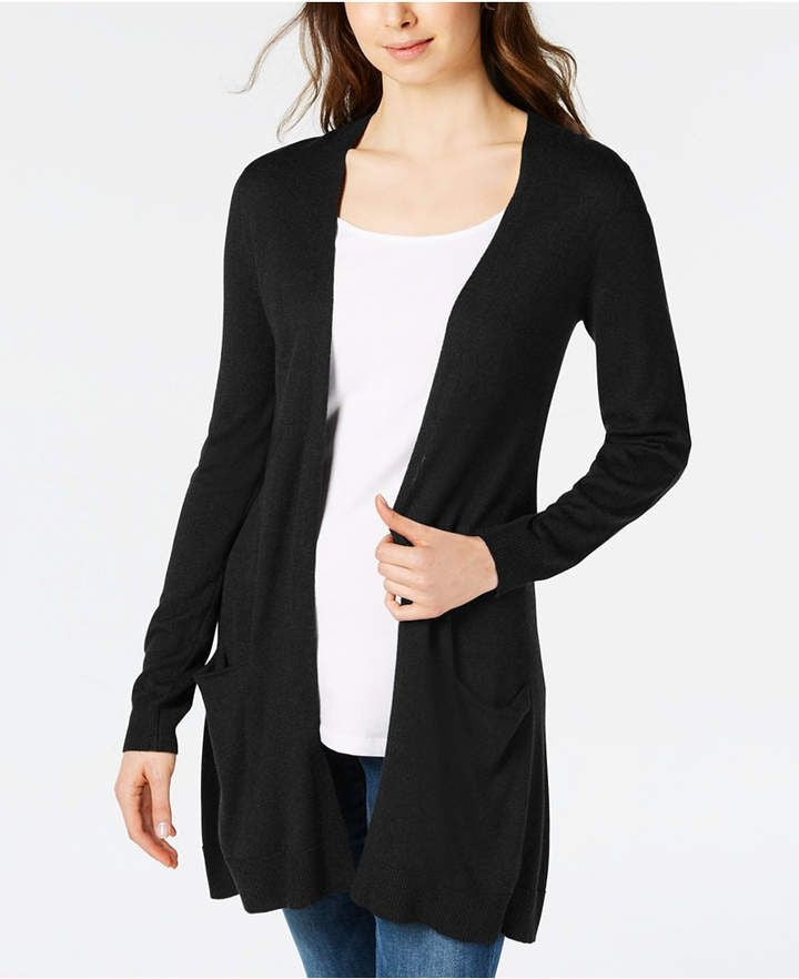 Maison Jules Women's Long Open-Front Jersey Cardigan Sweater Black Size Small