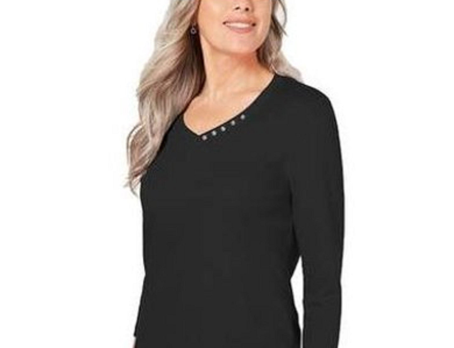 Karen Scott Women's Cotton Button-Trim Top  Black Size Small