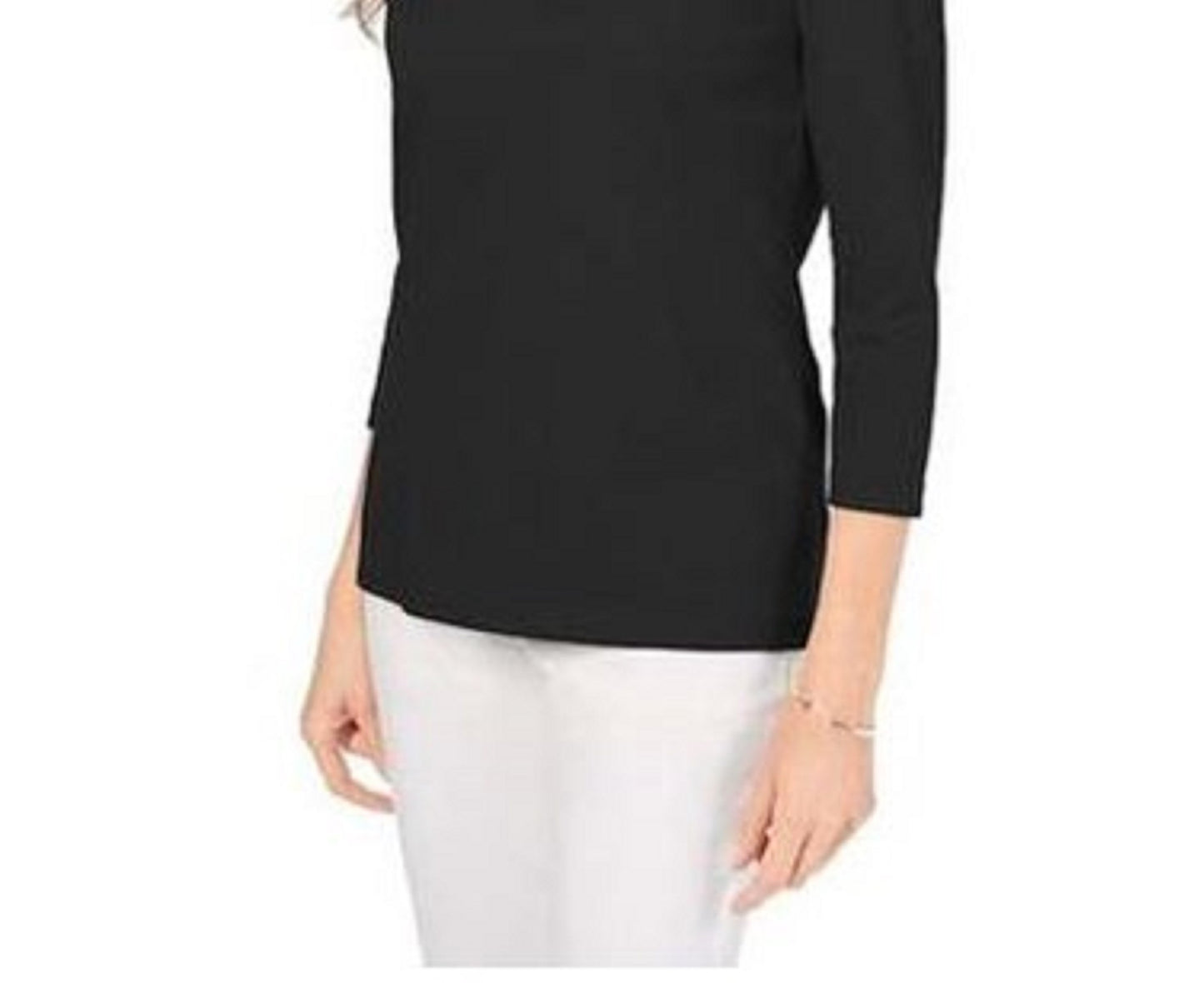 Karen Scott Women's Cotton Button-Trim Top  Black Size Small