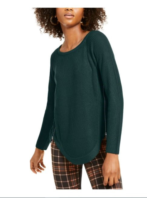 INC International Concepts Women's Patterned Long Sleeve Scoop Neck Top Green Size Medium