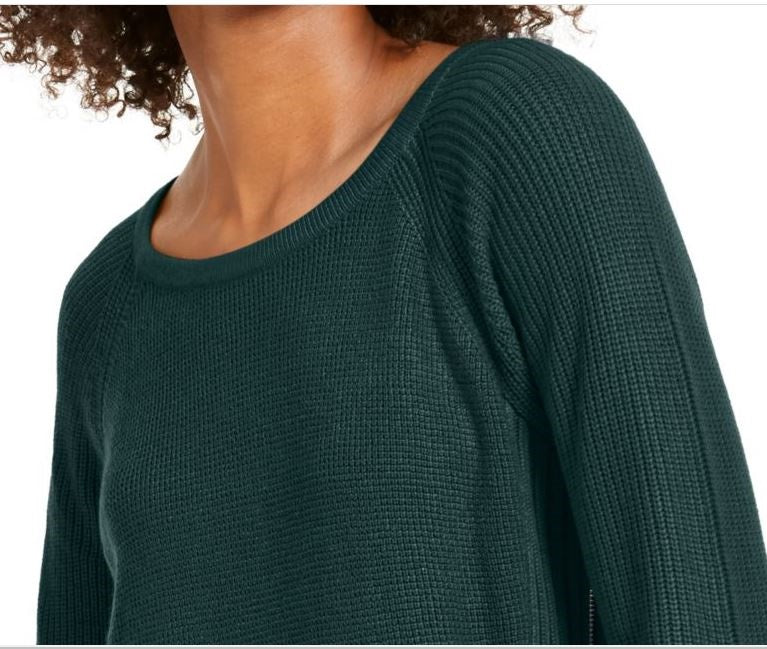 INC International Concepts Women's Patterned Long Sleeve Scoop Neck Top Green Size Medium