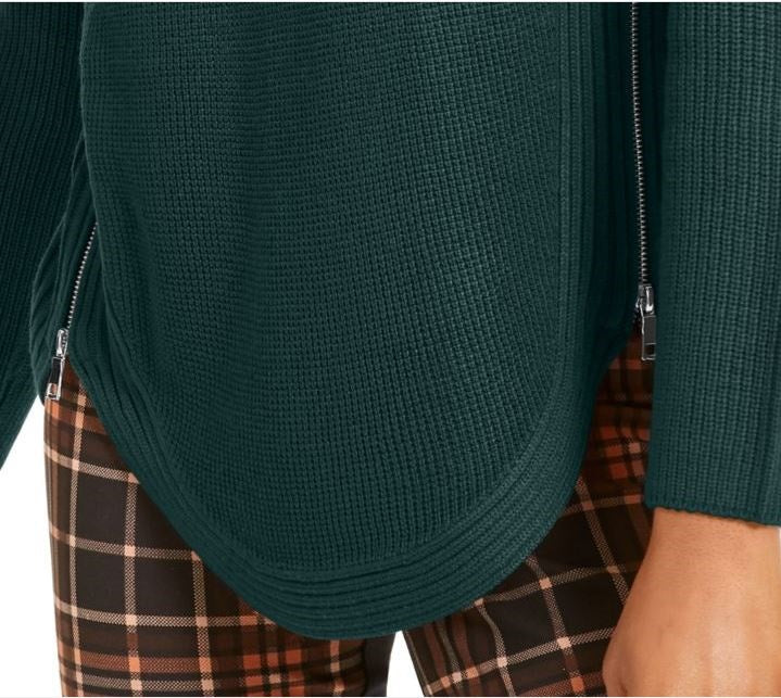 INC International Concepts Women's Patterned Long Sleeve Scoop Neck Top Green Size Medium