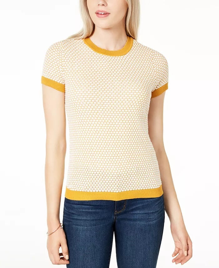Maison Jules Women's Honeycomb Sweater Yellow Size Small