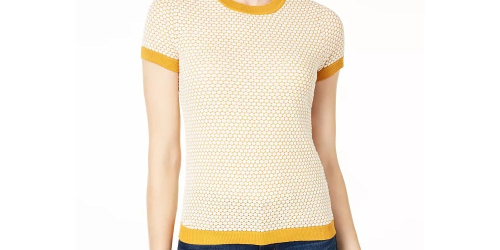 Maison Jules Women's Honeycomb Sweater Yellow Size Small