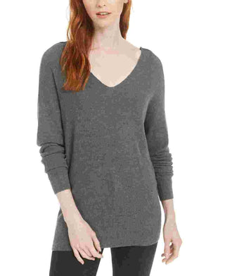 Bar III Women's Twist Long Sleeve V Neck Top Grey Size X-Small