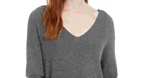 Bar III Women's Twist Long Sleeve V Neck Top Grey Size X-Small