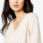Maison Jules Women's Cotton V Neck Tunic Sweater Beige Size Medium