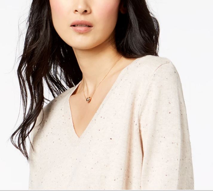 Maison Jules Women's Cotton V Neck Tunic Sweater Beige Size Medium