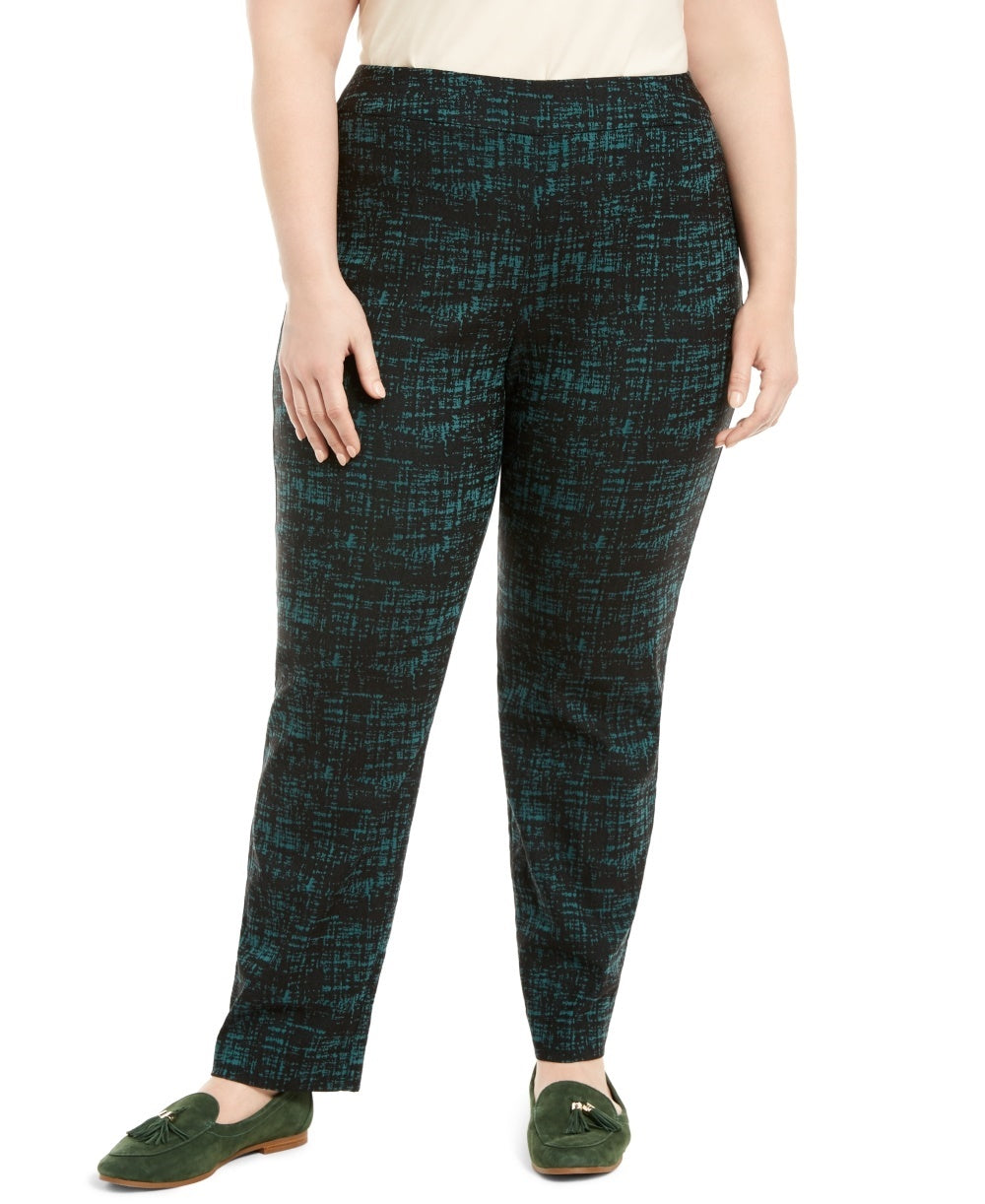 JM Collection Women's Jacquard Pull On Pants Green Size 28W