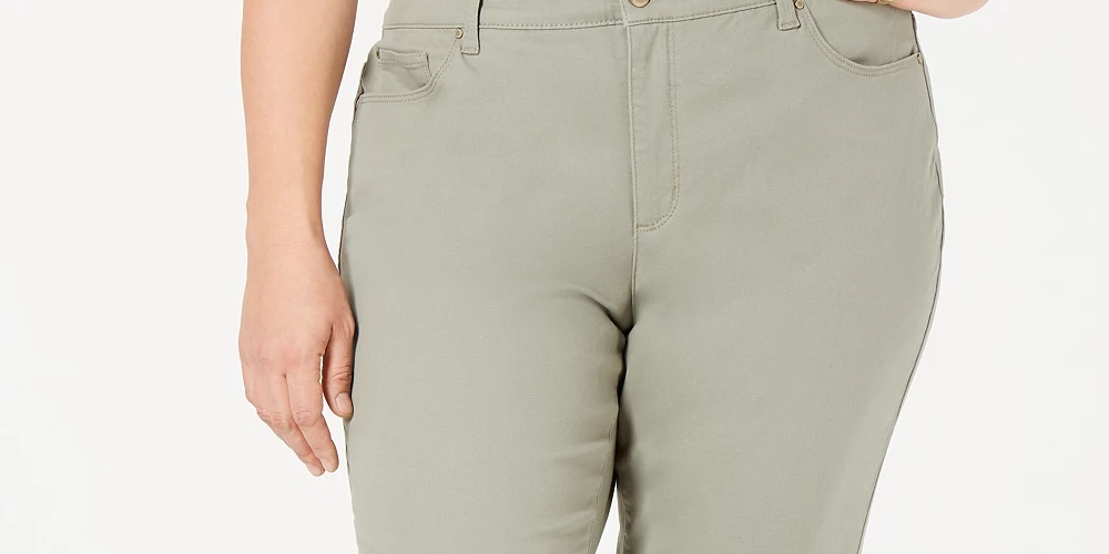 Charter Club Women's Plus Twill Lexington Pants Green Size 14W