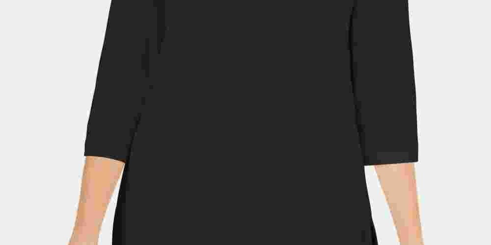 Karen Scott Women's Cotton Boat-Neck 3/4-Sleeve Knit Top Black Size Small