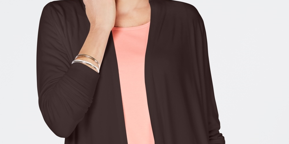 Karen Scott Women's Petite OpenFront Cardigan Brown Size Large