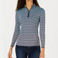 Charter Club Women's Striped Half Zip Top White Size Medium