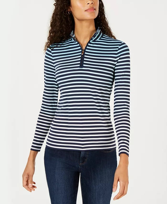 Charter Club Women's Striped Half Zip Top White Size Medium