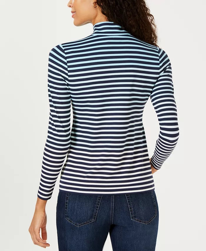 Charter Club Women's Striped Half Zip Top White Size Medium