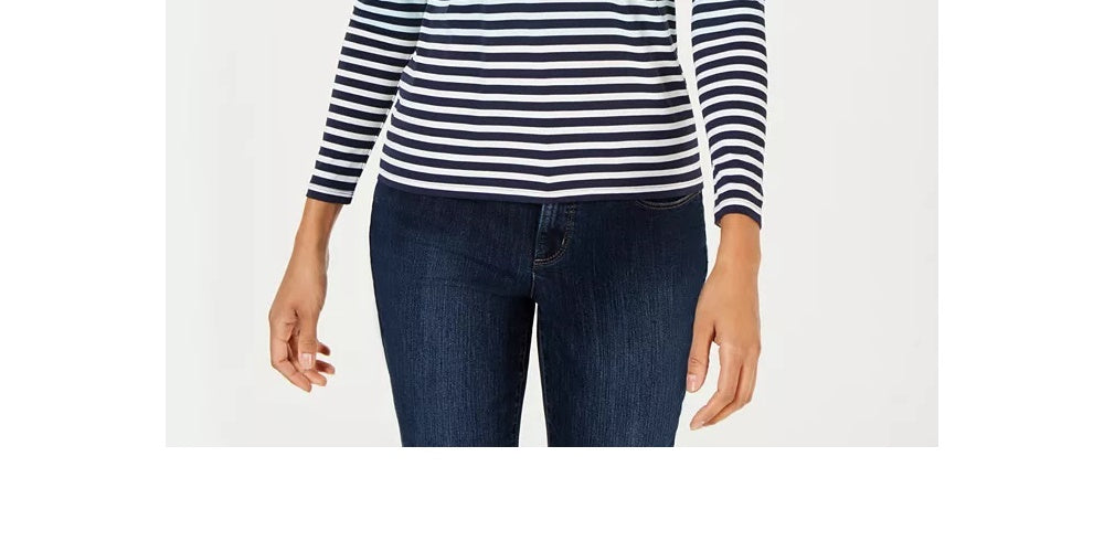 Charter Club Women's Striped Half Zip Top White Size Medium