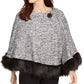 JM Collection Women's Faux Fur Trim Poncho Black Size Petite Small